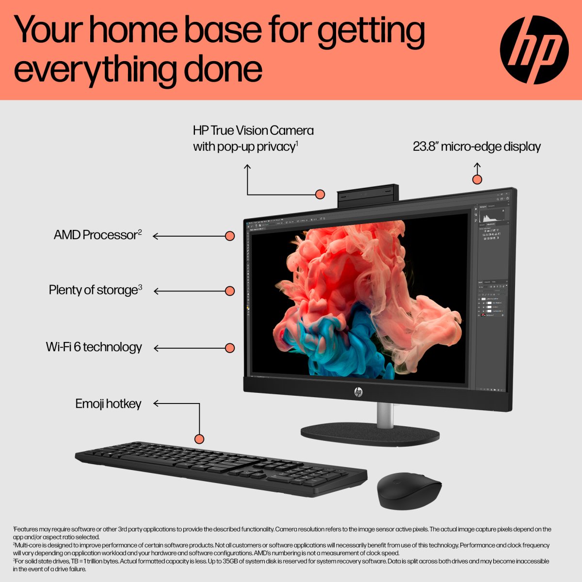HP All-in-One 24-cr0003na AMD Ryzen™ 5 7520U 60.5 cm (23.8") 1920 x 1080 pixels All-in-One PC 8 GB LPDDR5-SDRAM 512 GB SSD Windows 11 Home Wi-Fi 6 (802.11ax) White - Image 11