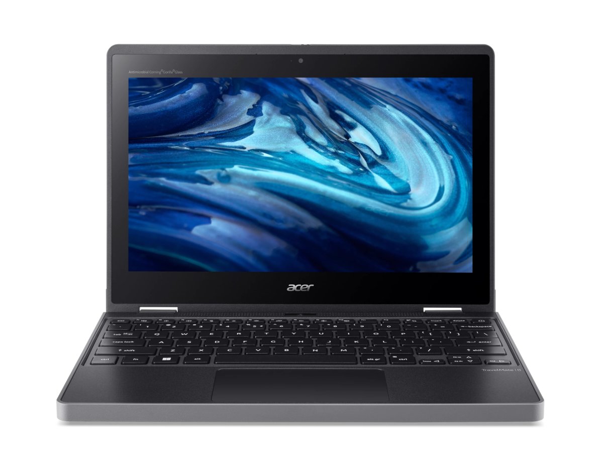Acer TravelMate B3 Spin 11 TMB311RN-33-TCO - Flip design - Intel N-series - N100 / up to 3.4 GHz - Win 11 Pro Education - UHD Graphics - 8 GB RAM - 128 GB SSD NVMe - 11.6" IPS touchscreen 1920 x 1080 (Full HD) - Wi-Fi 6E, Bluetooth - shale black - kbd: UK